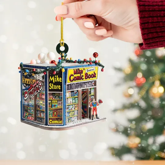 Discover Personalized Comic Book Store Ornament, Custom Name 2D Acrylic Shop Christmas