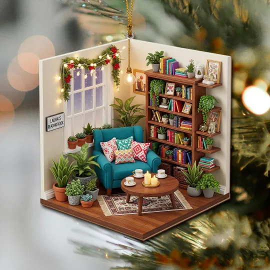 Discover Personalized Reading Nook Ornament, Custom Name Book Lover Gift