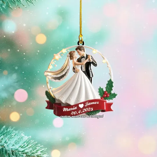 Bride and Groom Dancing Ornament, Personalized Newlywed Keepsake