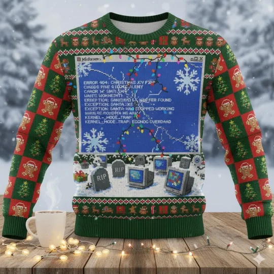 Discover Geeky PC Windows XP Themed Ugly Christmas Sweater Funny Tee