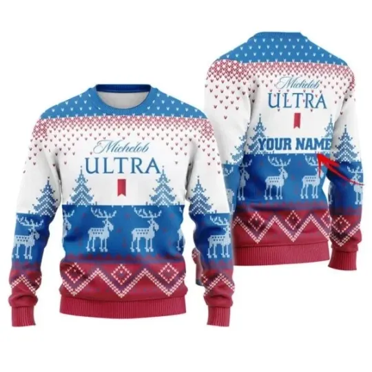 Discover Personalized Your Name Michelob Ultra Winter Reindeer Ugly Sweater
