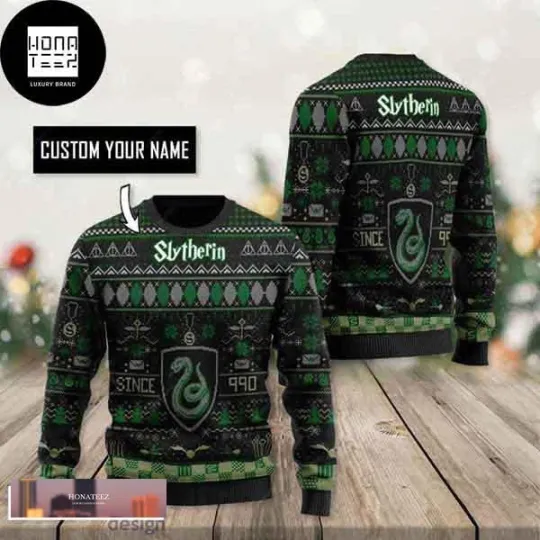 Discover Custom Your Name Harry Potter Personalized Slytherin Ugly Christmas Sweater