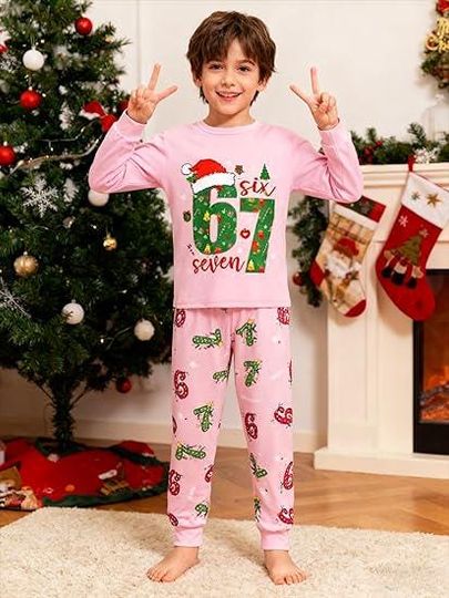 Discover Pink 67 Christmas Pajama Set For Adult and Kid, Family Six Seven Matching Pajama