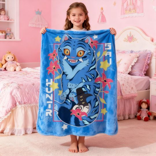 Discover Custom Huntrix Demon Hunters Blanket, Demon Hunters Graphic Throw Blanket, Personalized Fantasy Anime Film Bedding for Fan Gift