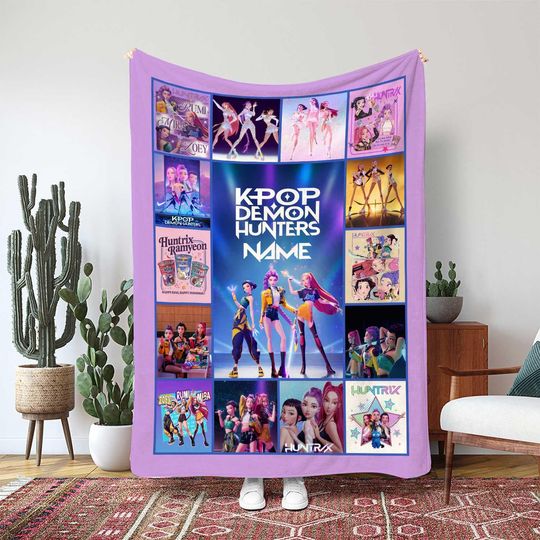 Discover Rumi Mira Zoey Character Blanket, KPop Girl Band Throw Blanket, Idol Picture Frame With Quote Movie Decor, Favorite Idol Fan Blanket, THA368