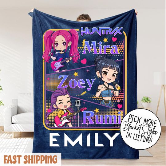 Discover Personalized Christmas Huntrix Girls Blanket  Custom K-Pop Demon Hunter Throw