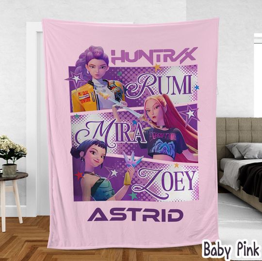 Discover Personalized Blanket With Huntrix Theme, Kpop Demon Huntrix Gift, , Rumi Mira Zoey Blanket, Gift for Huntrix fans, Gift for Huntrix fans