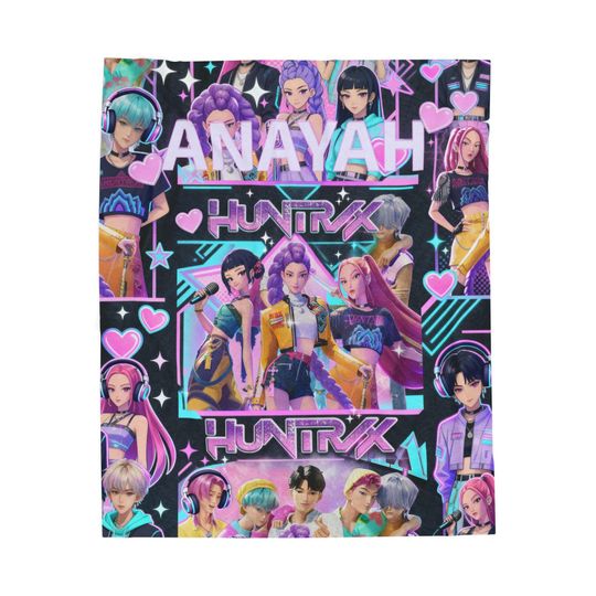 Discover Customizable Huntrix K-Pop Demon Hunters Blanket  Colorful Velveteen Plush Throw, Cozy Anime Blanket for Kids, Teens & Fans