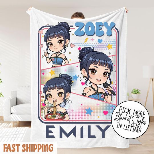 Discover Personalized Zoey Huntrix Girls Christmas Blanket  K-Pop Fantasy Xmas Cozy Throw