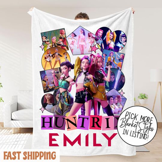 Custom K-Pop Demon Hunter Blanket  Personalized Huntrix Girls Fantasy Throw