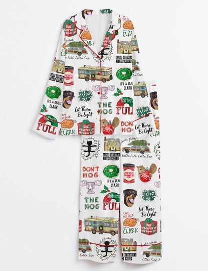 Discover Women's "Christmas Vacation" Pajama Set: 'Shiitter's Full' Long Sleeve Satin PJs