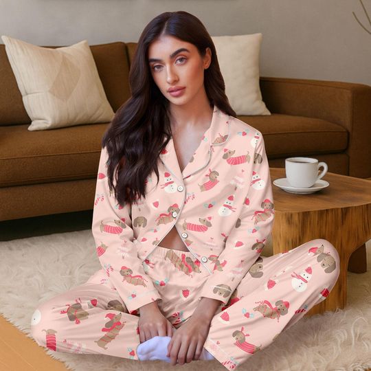 Dachshund Christmas Pajamas, Cute Dog Xmas Pajama Set, Holiday Dog Matching Pajamas Set, Christmas Gift