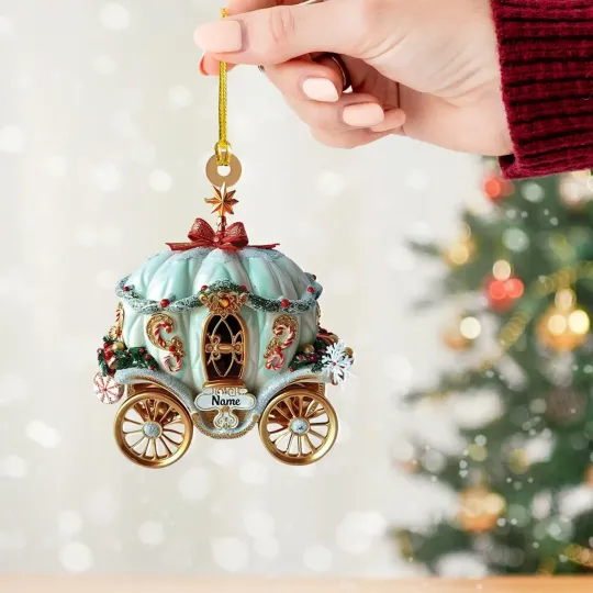 Discover Personalized Pumpkin Carriage Christmas Ornament, Custom Name 2D Flat Fairytale