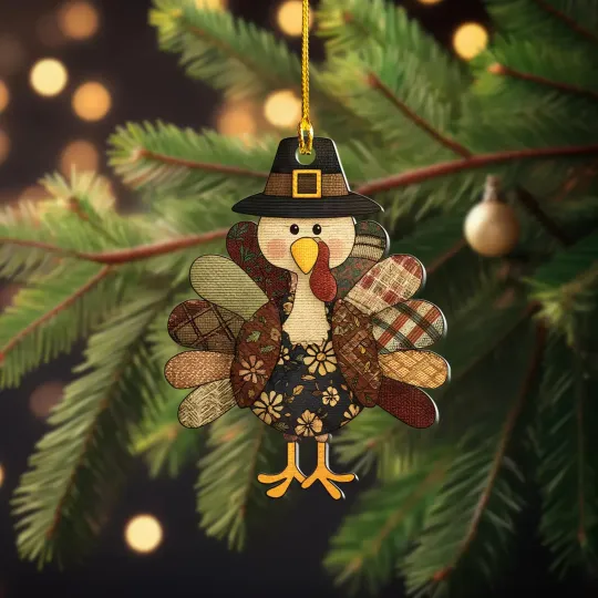 Discover Thanksgiving Turkey Arcylic Ornament, Cute Patchwork Fall Decor, Rustic Farmhous