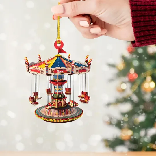 Discover Personalized Swing Ride Ornament, Custom Name 2D Carnival Chair Swing Fairground