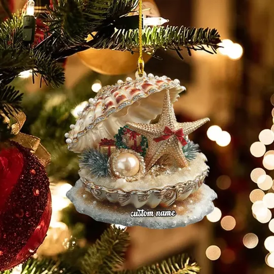 Royal Starfish and Seashell Christmas Ornament, 2D Fairytale Ocean