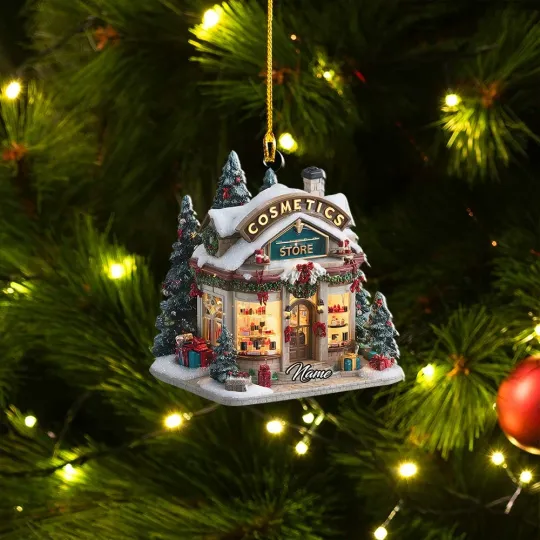 Discover Cosmetics Store Christmas Ornament, 2D Beauty Shop Decoration with Makeup