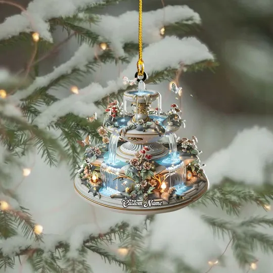 Discover Enchanted Fairy Tale Fountain 2D Ornament, Christmas Tree Decor