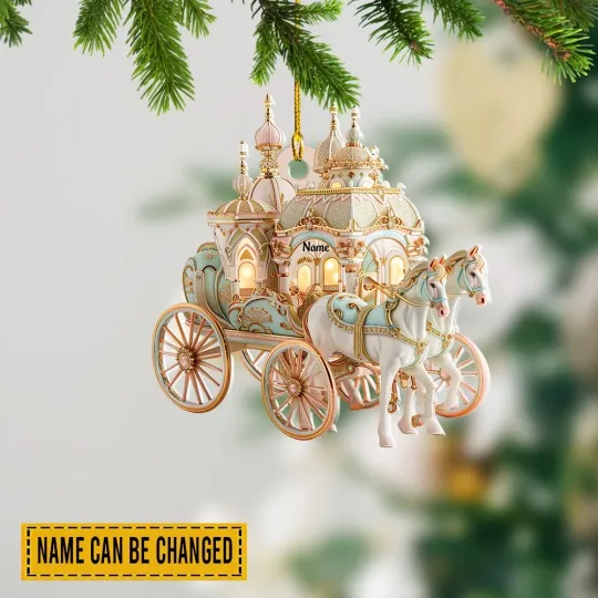 Discover Fairy Tale Royal Carriage 2D Ornament, Princess Horse Drawn Castle, Christmas Tree Decor