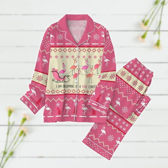 Discover Flamingo Christmas Pajamas Set, Pink Flamingo Matching Pajamas Family, Animal Pajamas For Party, I'm Dreaming Of A Pink Christmas Shirt