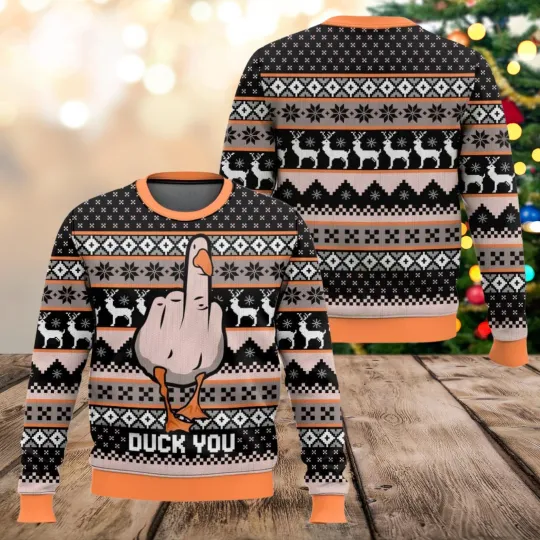Discover Duck You Ugly Christmas Sweater, Funny Goose Middle Finger Holiday Sweatshirt