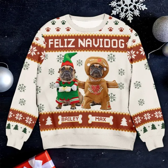 Discover Custom Photo Christmas Ugly Sweater, Dog Mom Ugly Sweater, Dog Dad Ugly Sweater