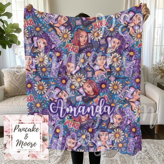 Discover Personalized Mira Rumi Zoey Fleece Blanket: Colorful Kpop Fan Throw