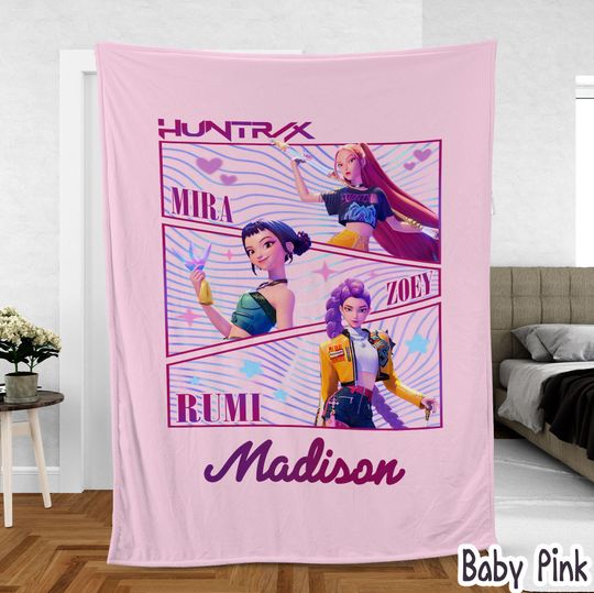 Discover Custom Huntrix Demon Hunters Blanket,Kpop Demons Hunters Blanket,Personalized Anime Blanket,Personalized Huntrix,Demon Hunters Anime Blanket
