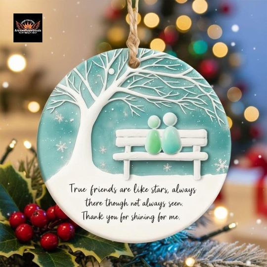 Friendship Seaglass 2 Layer Ornament, Best Friend Gift, Sea Glass Acrylic & Ceramic Ornament, Merry Christmas 2025 Keepsake