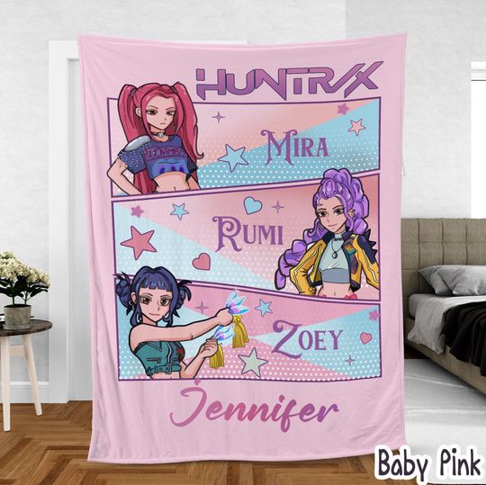 Discover Custom Huntrix Demon Hunters Blanket,Kpop Demons Hunters Blanket,Personalized Anime Blanket,Personalized Huntrix,Demon Hunters Anime Blanket