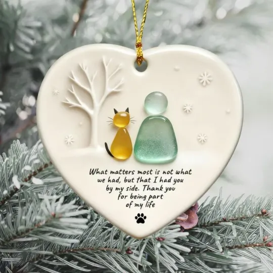 Cat Lover Sea Glass Ornament – Personalized Cat Memorial Gift,Christmas Ornament