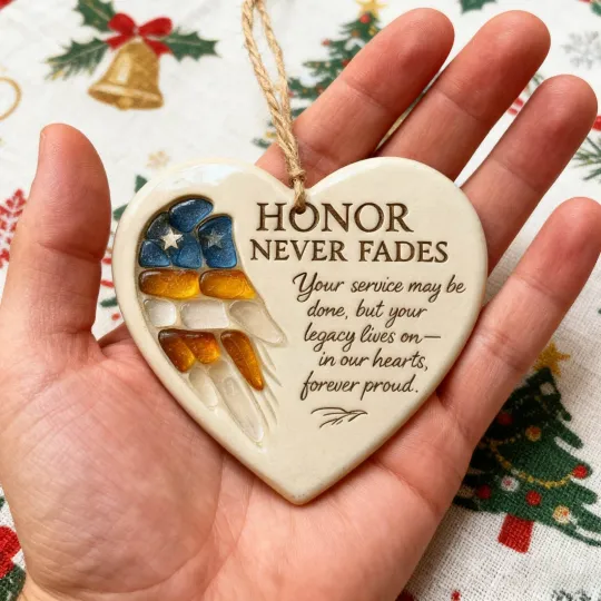Heart Shaped Veteran Keepsake Ornament Design Sea Glass Hanging Ornament