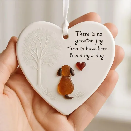 Dog Lover Ornament – Sea Glass Heart Keepsake Gift Pet Memorial Christmas