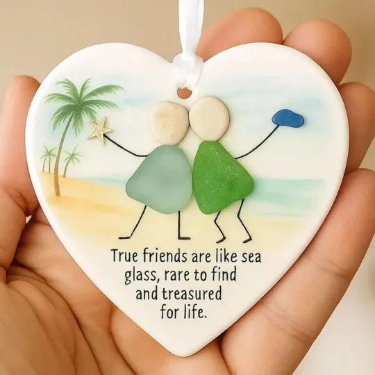 Ceramic Sea Glass Heart Ornament: Neighbor Thank You Gift, Friendship Keepsake