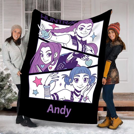 Discover Personalized Name K-Pop Demon Hunters Blanket,Cute Anime-Inspired Cozy Throw for Fans, Custom Huntrix Design, Gift for K-Pop fans