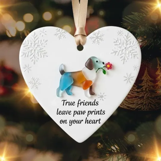 Dog Lover Ornament – Custom Sea Glass Heart Pet Memorial Christmas Keepsake