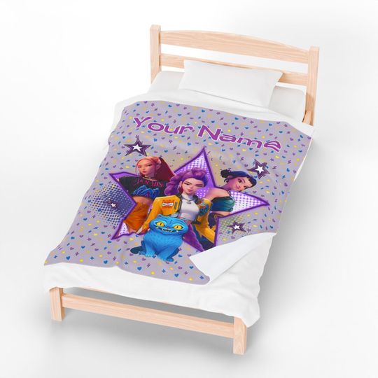 Personalized Huntrix K-Pop Demon Hunters Velveteen Plush Blanket, Lavender Anime Style Ultra Soft Throw
