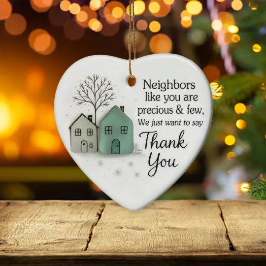 Thank You Neighbor Ornament – Sea Glass Heart Christmas Appreciation Gift
