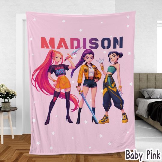 Discover Personalized Blanket With Huntrix Theme, Kpop Demon Huntrix Gift, Rumi Mira Zoey Blanket, Gift for Huntrix fans, Gift for Huntrix fans