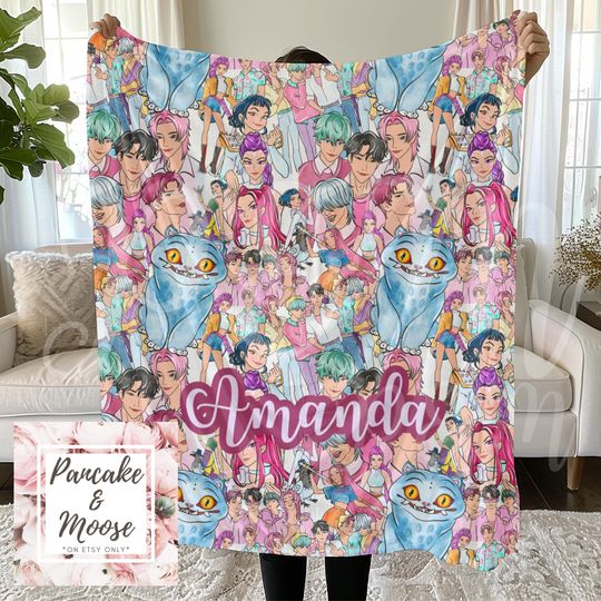 Discover Personalized Kpop Saja Boys & Huntrix blanket, personalized Kpop fan gift, custom soft fleece throw for teens