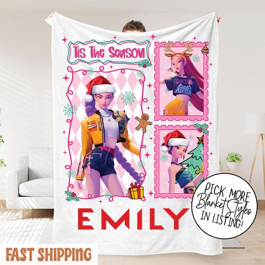 Discover Personalized Huntrix Girls Christmas Blanket  Tis The Season K-Pop Demon Hunter Custom Name Blanket