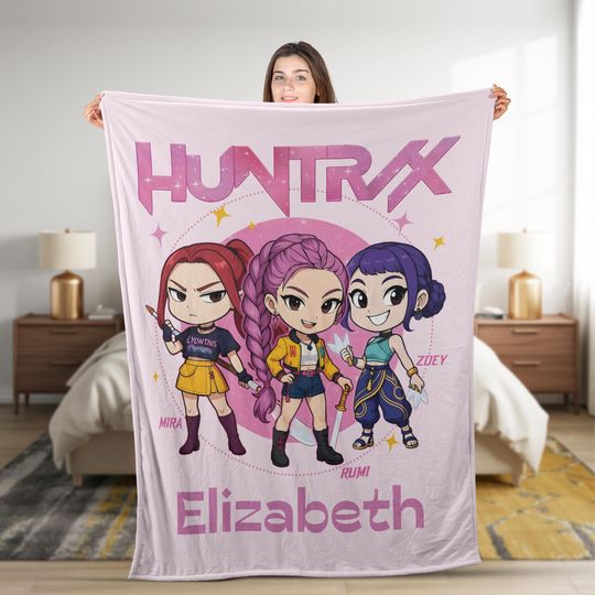 Personalized Chibi K-pop Blanket: Custom Name, Huntrix, Demon Hunter