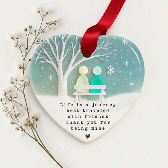 2D Flat Custom Friendship Sea Glass Ceramic Ornament Christmas Decor Gift, Christmas Tree Decor for Best Friends, Timeless Friendship Gift