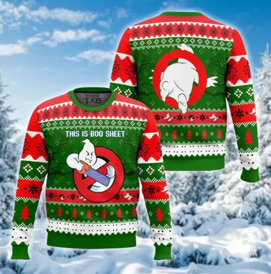 Discover Funny Ghost Hunter Ugly Christmas Sweater, Boo Sheet Xmas Sweatshirt