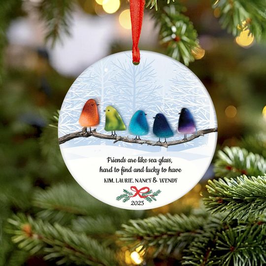 Discover Personalized Friends Sea Glass Ornament, Custom Birds Sea Glass Ornament, Bestie Ornament, Bestfriend Ornament, Friendship Ornament