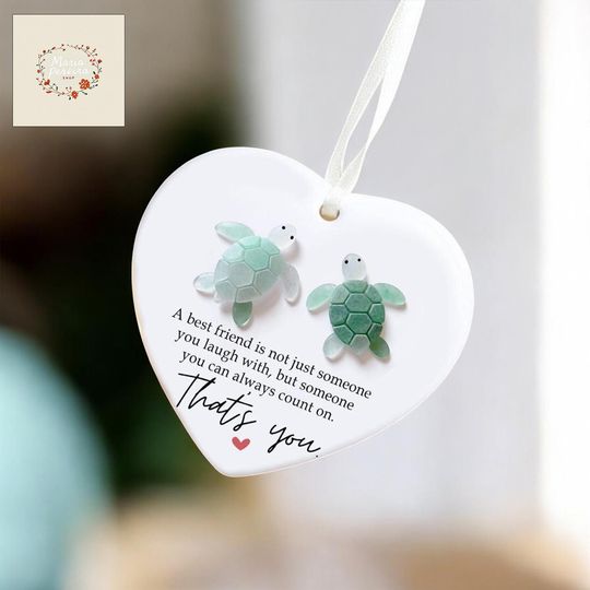 Personalized Sea Glass Friendship Ornament, Best Friend Christmas Decor Gift, Timeless Ceramic Besties Keepsake, Christmas Tree Hanging
