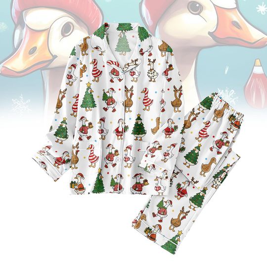 Discover Festive Goose Christmas Pajamas Set, Cute Silly Goose Pajama, Cozy Winter Thick PJs, Funny Holiday Sleepwear, Xmas Christmas Gift