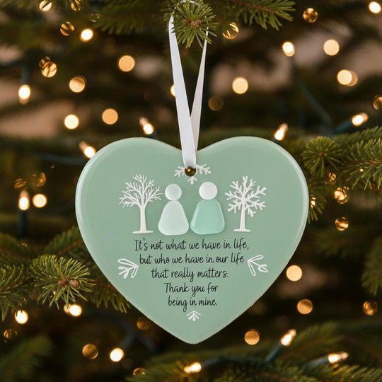 Sea Glass Heart Friendship Ornaments Ceramic, Timeless Snowflake Christmas Gifts Friends