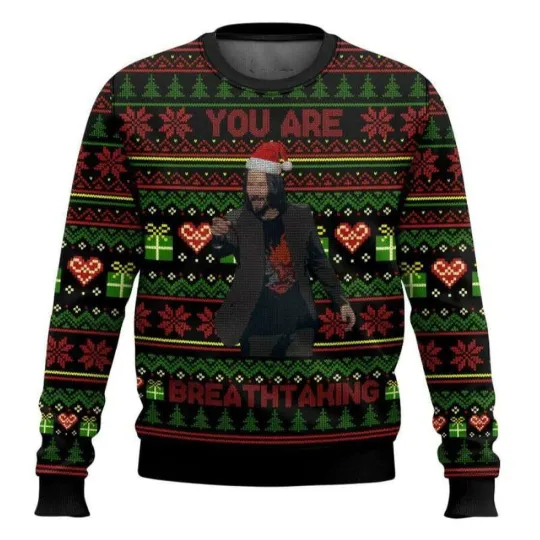 Discover You Are Breathtaking Keanu Reeves Meme Ugly Christmas Sweater