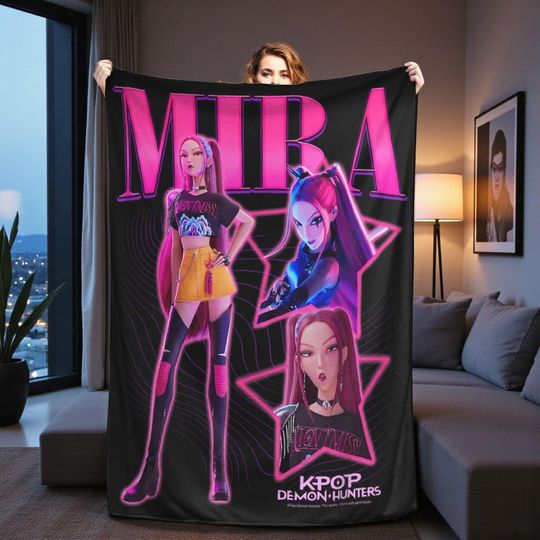 Discover Mira Kpop Demon Hunter Blanket, Neon Anime Style Throw, Soft Flannel Blanket, Cozy Bedspread For Kids Teens Girls, Gift For Kpop Fans